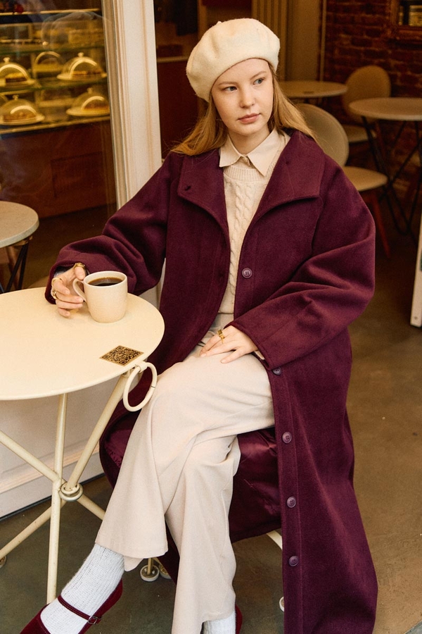 Coat with Dart Detail Burgundy - 7