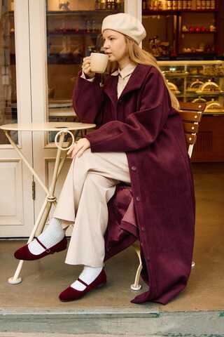 Coat with Dart Detail Burgundy - 9