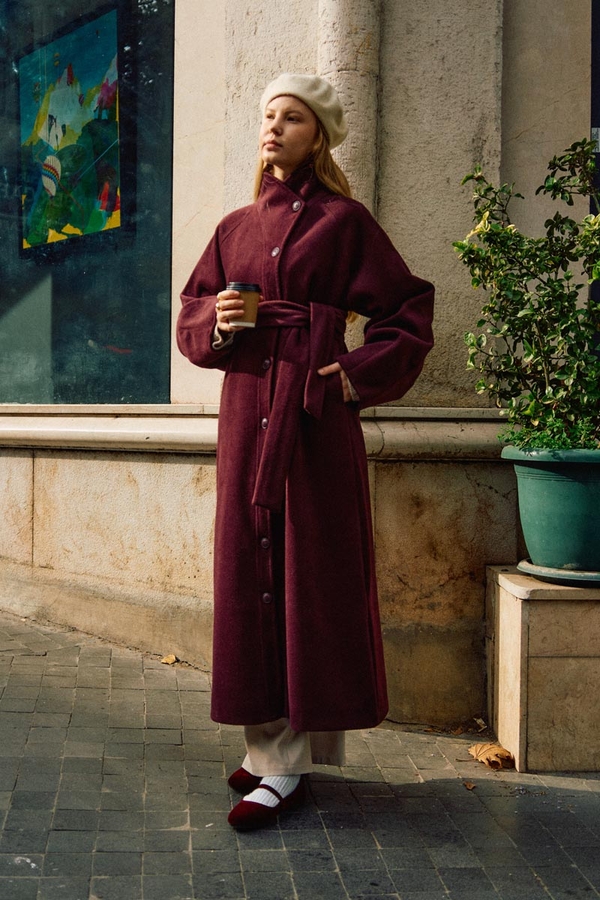 Coat with Dart Detail Burgundy - 13