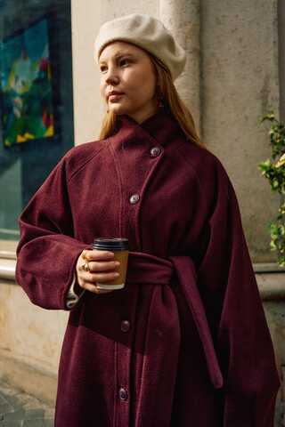 Coat with Dart Detail Burgundy - 15