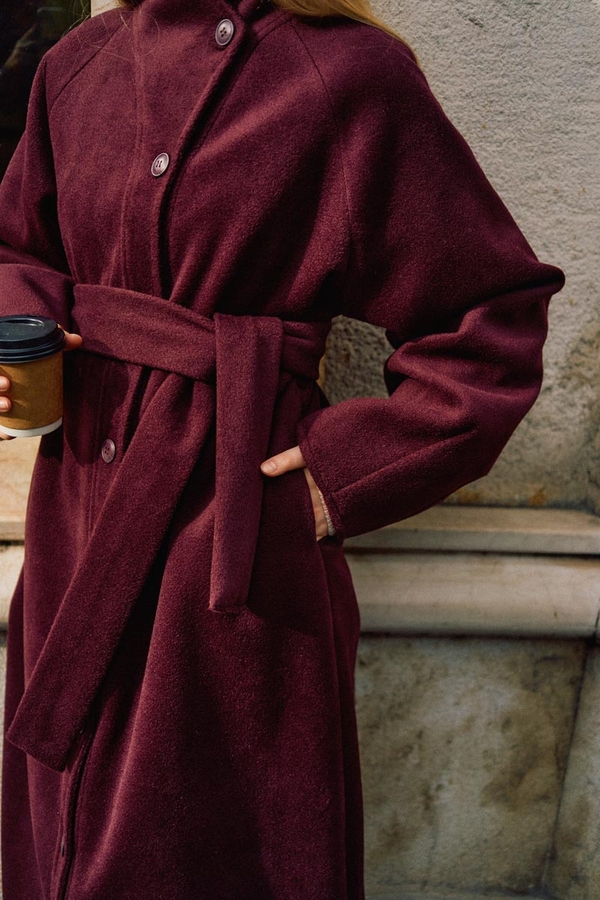 Coat with Dart Detail Burgundy - 19