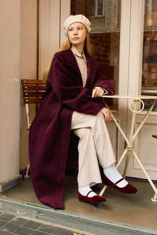 Coat with Dart Detail Burgundy - 6