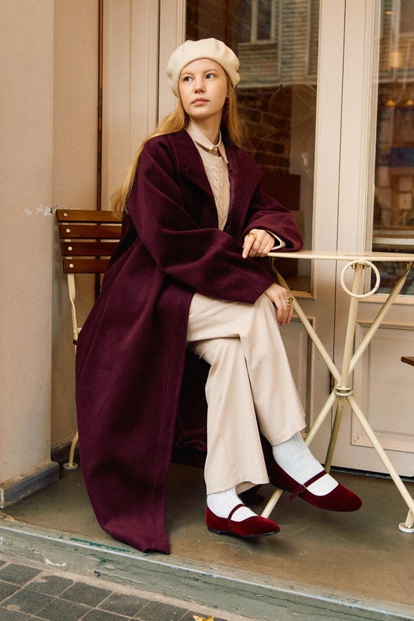 Coat with Dart Detail Burgundy - 6