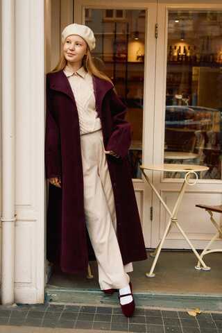 Coat with Dart Detail Burgundy
