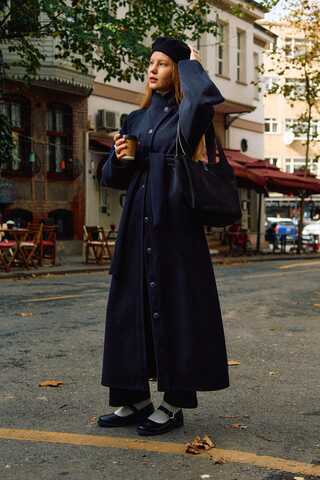 Coat with Dart Detail Navy - 5