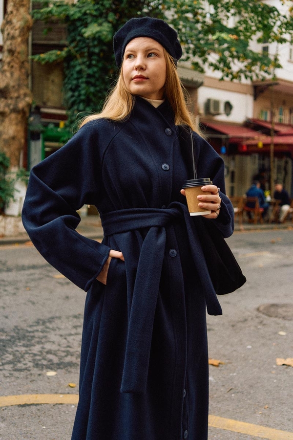 Coat with Dart Detail Navy - 2