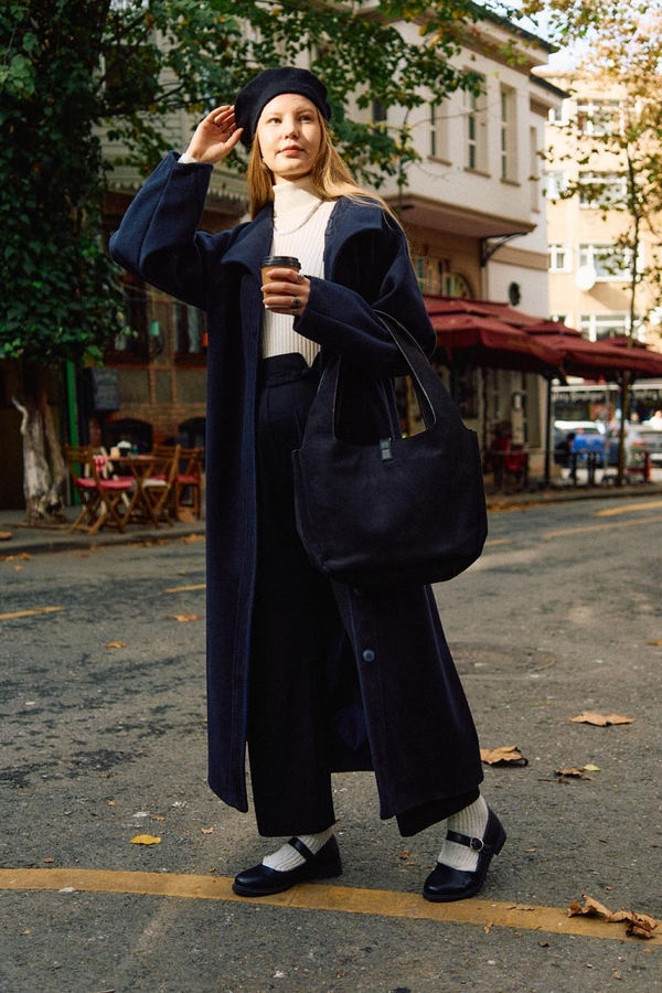 Coat with Dart Detail Navy - 8