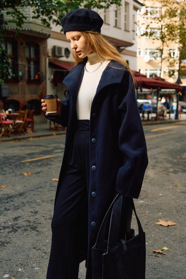 Coat with Dart Detail Navy - 9