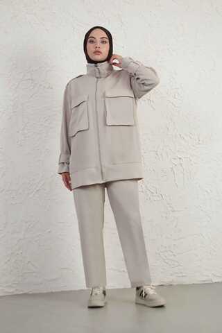 Buckled Collar Double Suit Beige - 1