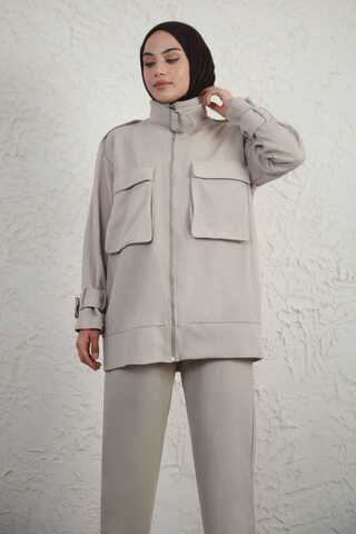 Buckled Collar Double Suit Beige - 2