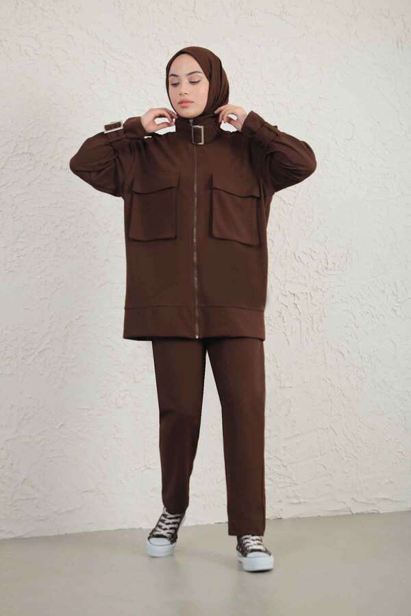 Buckled Collar Double Suit Brown - 2