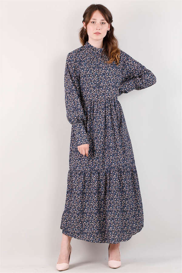 Pleated Collar Dress Black - 1