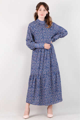 Pleated Collar Dress İndigo - 1