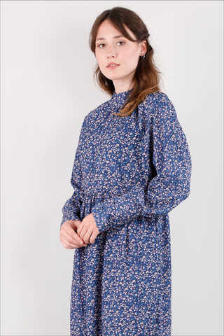 Pleated Collar Dress İndigo - 2