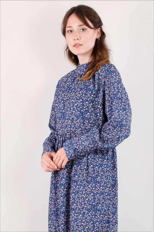 Pleated Collar Dress İndigo - 2