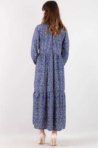 Pleated Collar Dress İndigo - 3