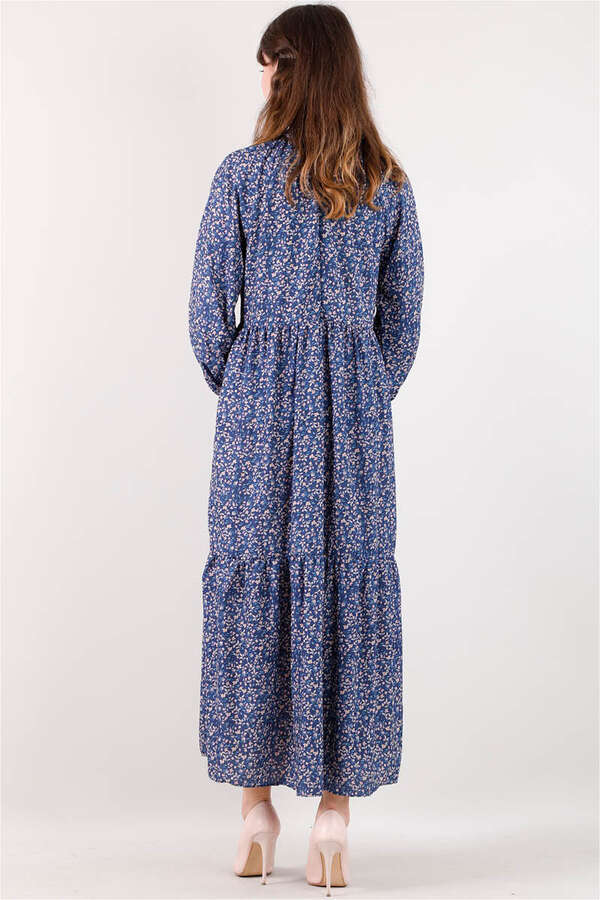 Pleated Collar Dress İndigo - 3