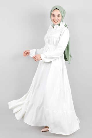 Frilly Collar Waist Belt Dress White - 2