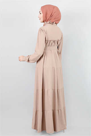 Frilly Collar Waist Belt Dress Mink - 5