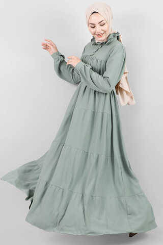 Frilly Collar Waist Belt Dress Mint - 2