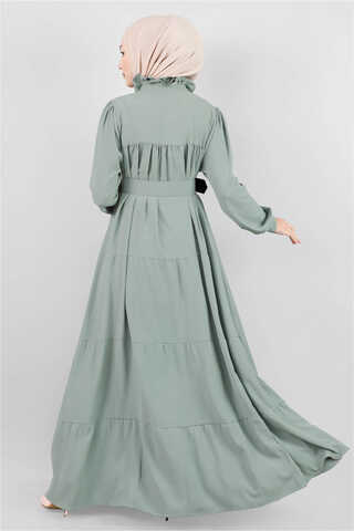 Frilly Collar Waist Belt Dress Mint - 5