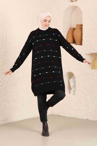 Colored Striped Sweater Black - 1