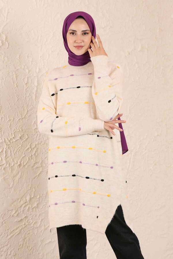 Colored Striped Sweater Cream - 3