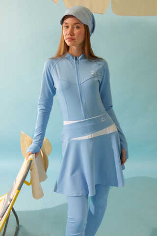 Contrast Panel Swim Skirt Baby Blue - 1