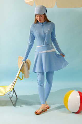 Contrast Panel Swim Skirt Baby Blue - 3