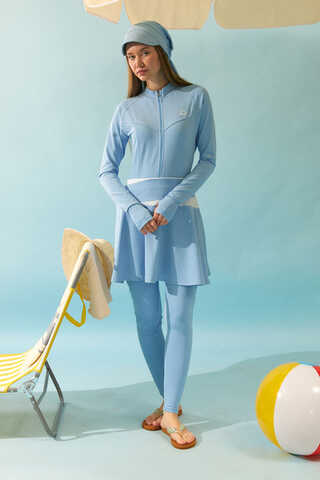 Contrast Panel Swim Skirt Baby Blue - 4