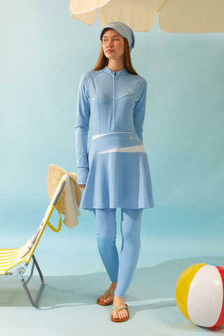 Contrast Panel Swim Skirt Baby Blue - 5