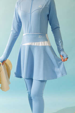 Contrast Panel Swim Skirt Baby Blue - 11