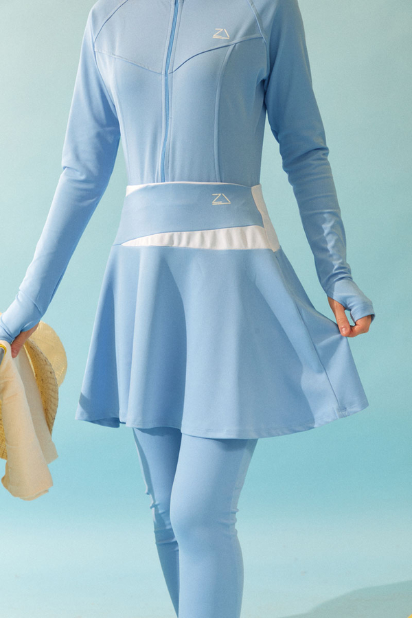 Contrast Panel Swim Skirt Baby Blue - 11