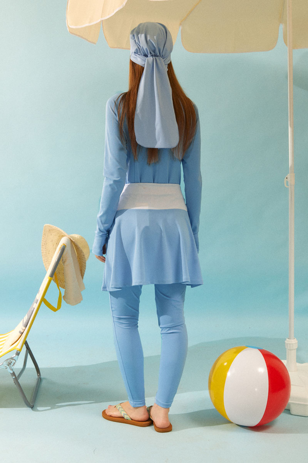 Contrast Panel Swim Skirt Baby Blue - 12