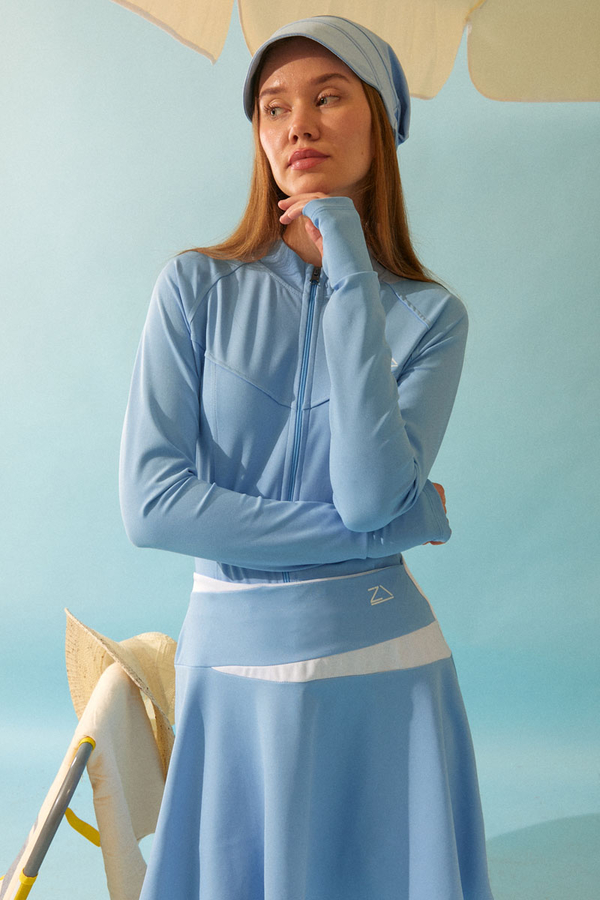 Contrast Panel Swim Skirt Baby Blue - 14