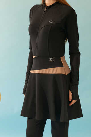 Contrast Panel Swim Skirt Black - 1