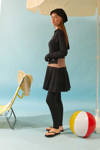 Contrast Panel Swim Skirt Black - 5