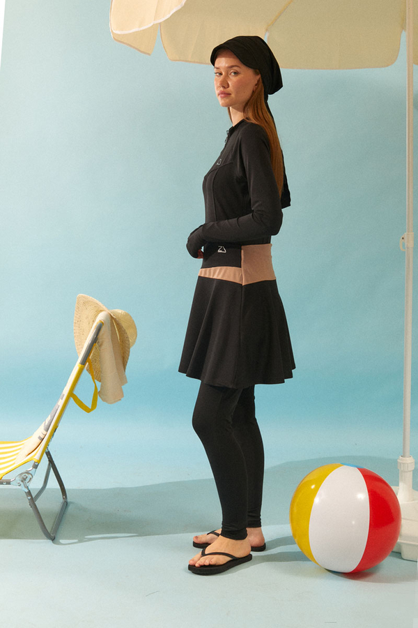 Contrast Panel Swim Skirt Black - 5