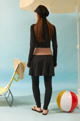 Contrast Panel Swim Skirt Black - 6