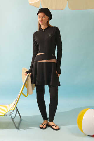 Contrast Panel Swim Skirt Black - 9