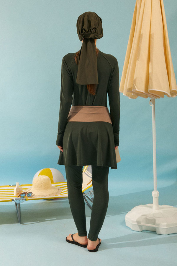 Contrast Panel Swim Skirt Khaki - 8