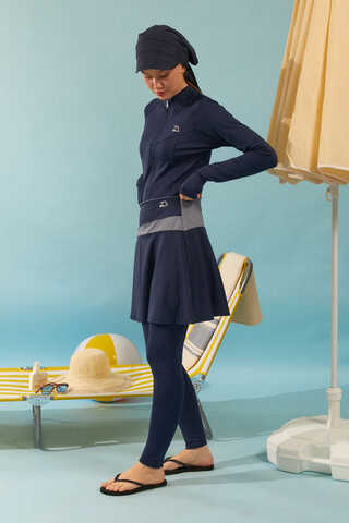 Contrast Panel Swim Skirt Navy - 4