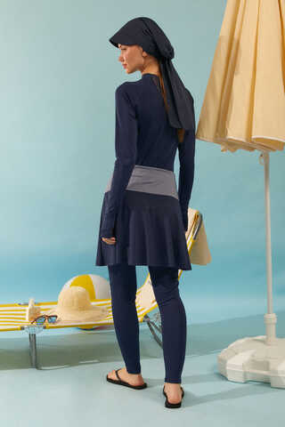 Contrast Panel Swim Skirt Navy - 7