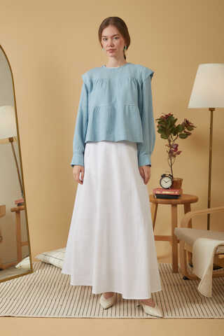 Contrast Stitch Muslin Blouse Baby Blue - 4