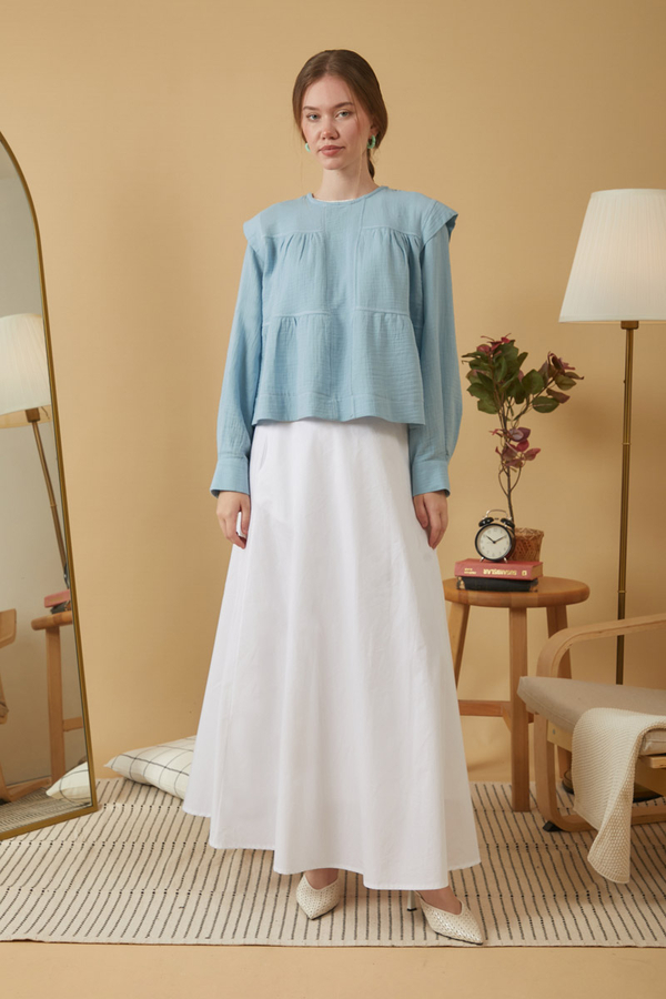 Contrast Stitch Muslin Blouse Baby Blue - 4