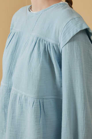 Contrast Stitch Muslin Blouse Baby Blue - 13
