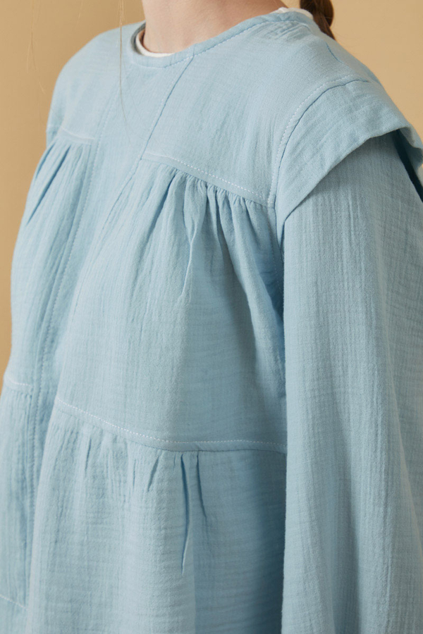 Contrast Stitch Muslin Blouse Baby Blue - 13