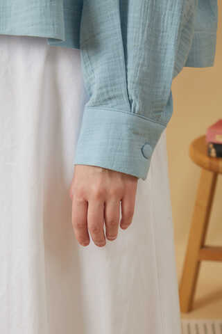 Contrast Stitch Muslin Blouse Baby Blue - 14