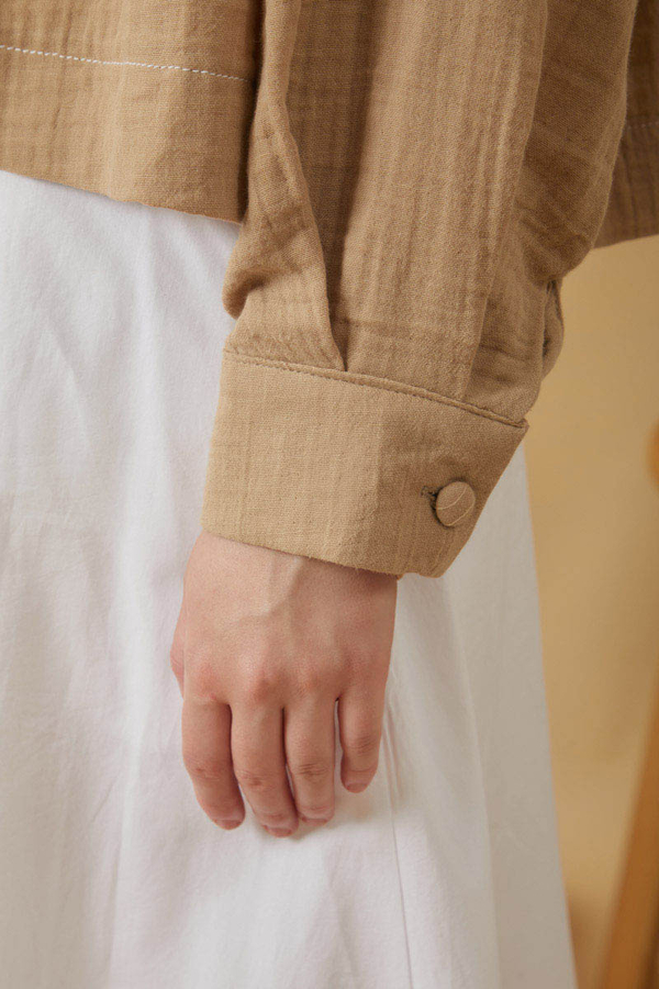 Contrast Stitch Muslin Blouse Beige - 2