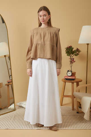 Contrast Stitch Muslin Blouse Beige - 3